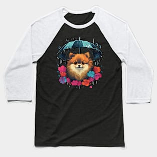 Pomeranian Rainy Day With Umbrella Baseball T-Shirt